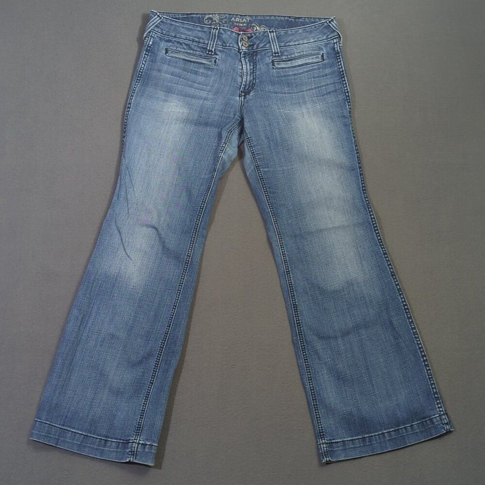 Ariat Jeans Women's 32R Blue Trouser Mid Rise Stretch Outseam Ella Wide Leg